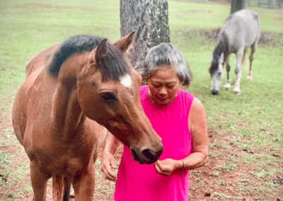 AraBella on a walk with Teresita - Joyous Acres